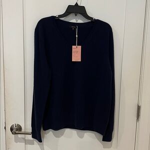 Quince Women’s Navy Blue Mongolian Cashmere V-Neck Sweater sz XL NWT Soft